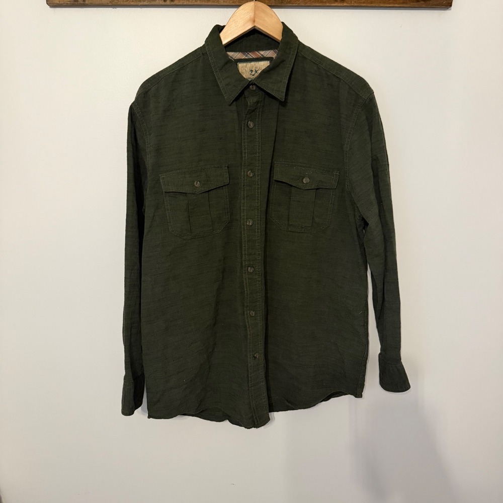 Outdoor Life Mens Large Olive Green Cotton Slub Long Sleeve Button Down Shirt
